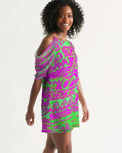Moana Womens Open Shoulder A-Line Dress (pink)