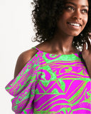 Moana Womens Open Shoulder A-Line Dress (pink)